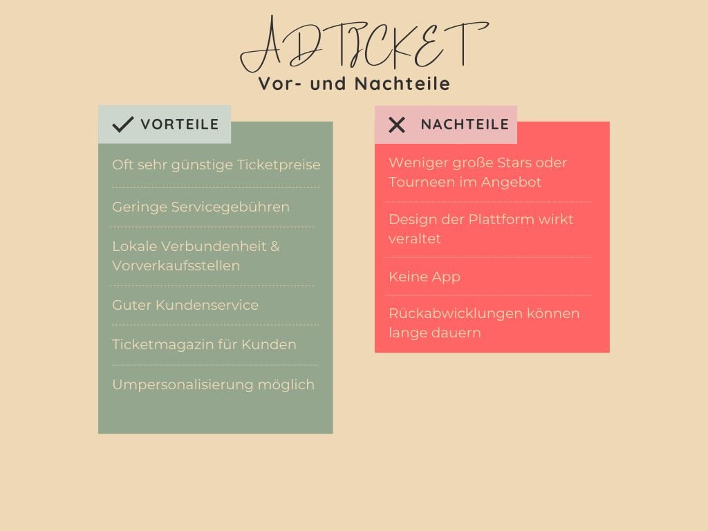 ADTicket Vor-und Nachteile Tabelle