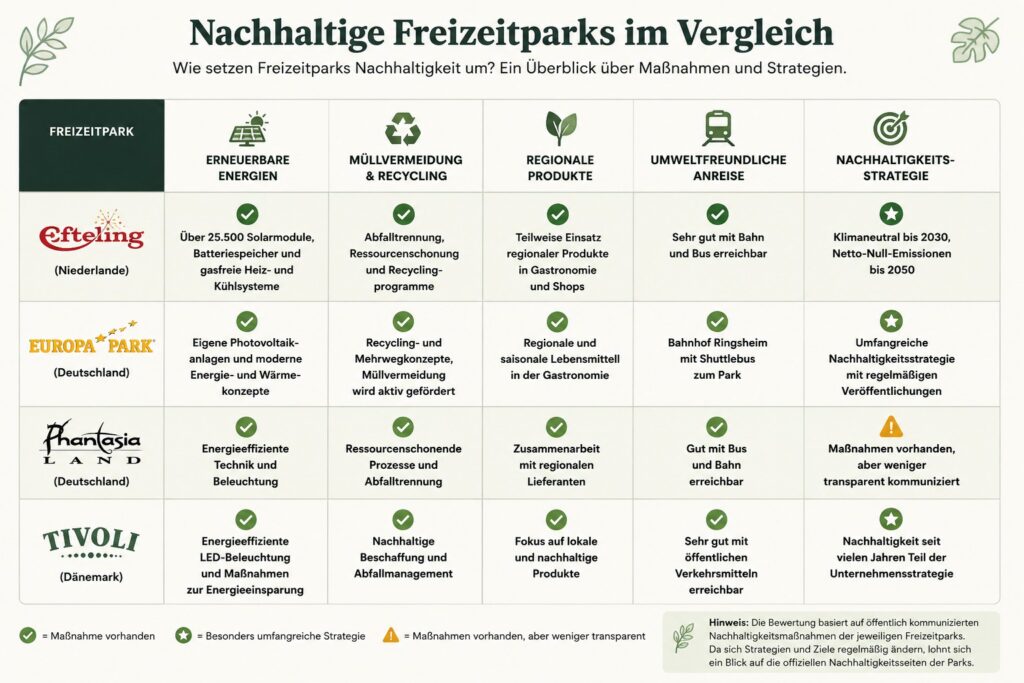 Nachhaltige Freiteitparks im Vergleich