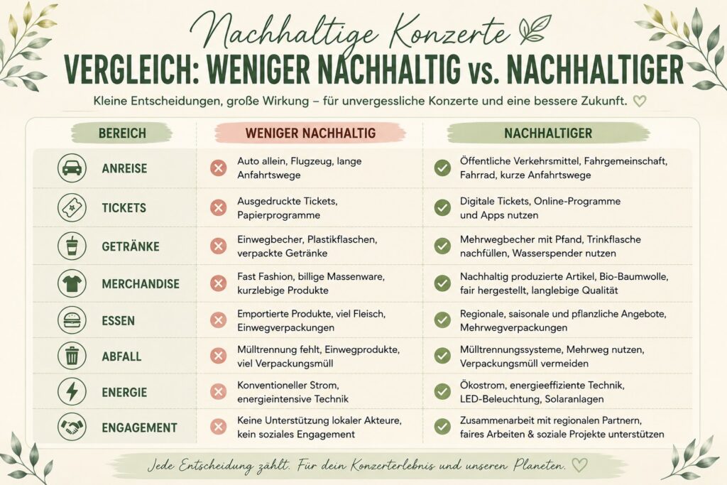 Nachhaltige Konzerte im Vergleich