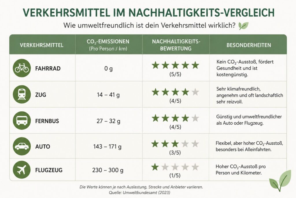 Nachhaltigkeitsvergleich der Verkehrsmittel