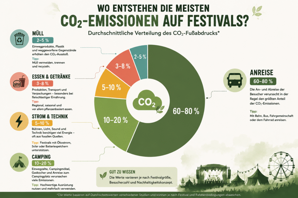 wo entstehen die meisten Co2 Emissionen auf festivals
