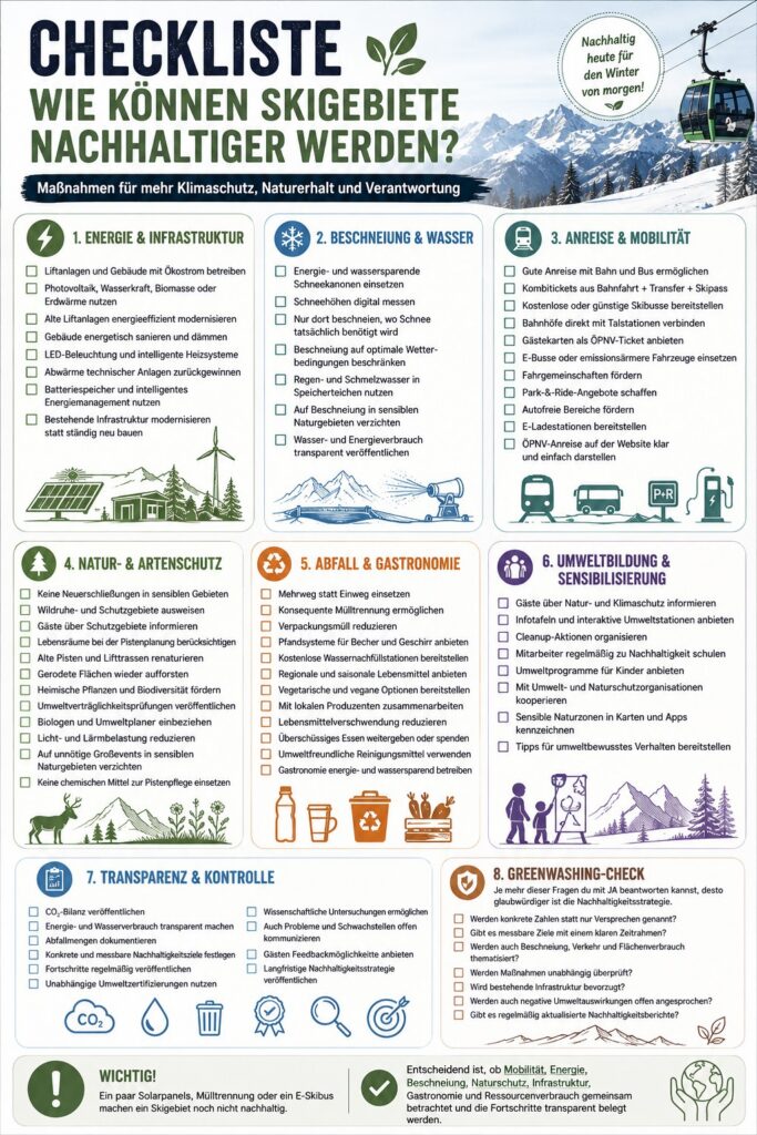 Checkliste Wie können Skigebiete nachhaltiger werden?