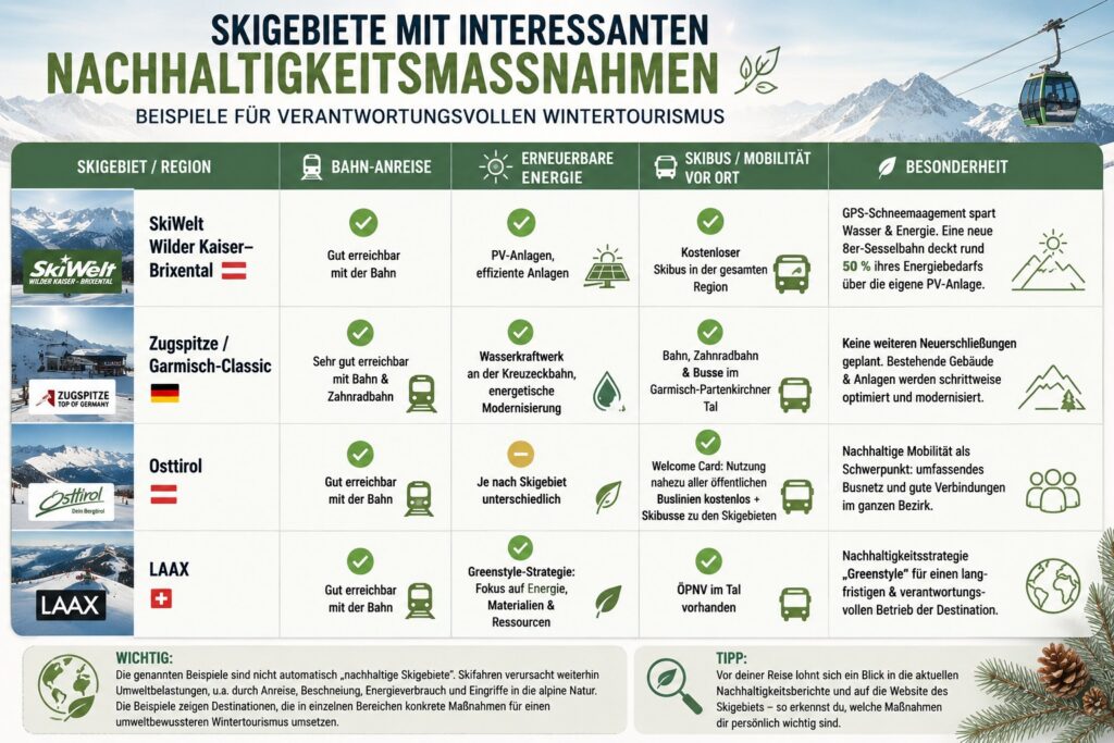 Skigebiete mit interessanten Nachhaltigkeitsmaßnahmen