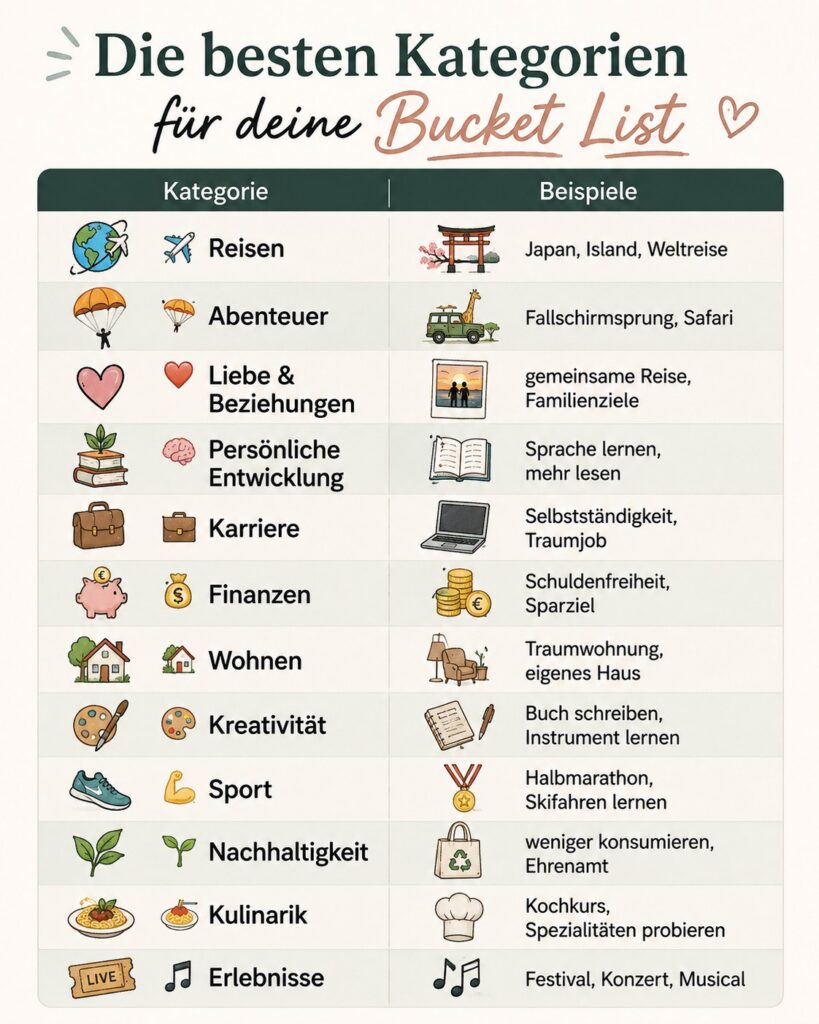 Die besten Kategorien für deine Bucketlist