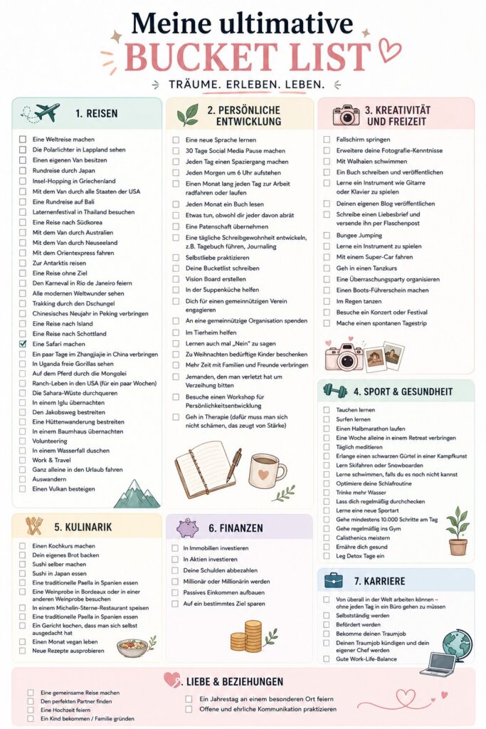Meine ultimative Bucketlist Checkliste