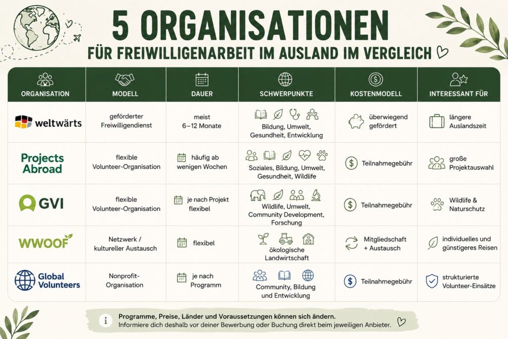 5 Organisationen für Freiwilligenarbeit im Ausland im Vergleich